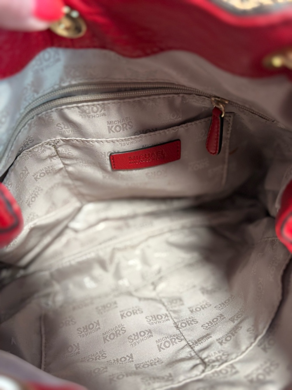 Michael Kors vibrant red Pebbled Leather Shoulder Bag with Gold Accents - Picture 10 of 14